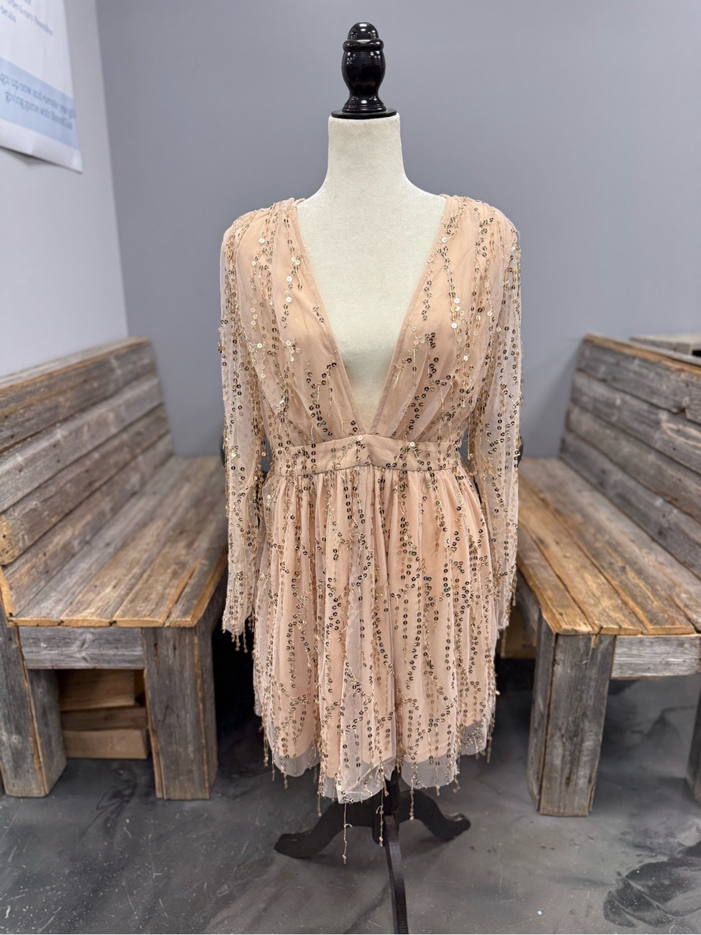 Gold Sequin Deep V-Neck Mini Dress